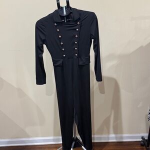 Black Long Sleeve Jumpsuit with Button Detail